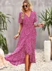 Casual Kleider Damen Blumendruck Aline Split Sommer Elegante Schmetterlingshülse Laceup Frauen Mode Urlaub Sommerkleid Party 230428