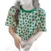 Felpe con cappuccio da donna Abbigliamento da donna T-shirt casual a fiori estivi Abbigliamento coreano per adolescenti Abbigliamento kawaii Top di moda Stampa completa Verde Blu