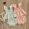 Kläderuppsättningar 2023-05-17 LIORITIIN 0-3 Years Toddler Baby Girl 2st Summer Fashion Off Shoulder Solid Dress Top Shorts For Sweet