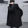 メンズジャケット韓国ファッションロングジャケットフード純粋な黒いフード付きウィンドブレイカーオーバーコート秋の大きなポケット特別なサイズ