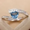 Wedding Rings Unique Blue Cubic Zirconia Series For Women Engagement Bands Fashion Jewelry Fancy Anniversary Gift 2023