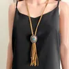 Hanger kettingen lange lederen rand kwastje vintage pompoen bloem geometrie ketting voor vrouwen boho trui ketting 5 kleuren opties