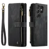 CaseMe Retro Leather Zipper Purse Wallet Cases Pour Samsung Galaxy S23 Ultra S22 S21 S20 Note 20 A54 A34 A14 A33 Stand Flip Cards Bag Pocket Holder Phone Covers