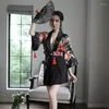 Roupas étnicas Vestido de quimono sexy Mulher estilo japonês Haori sakura kawaii pijamas yukata robe de banho geisha uniforme