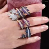 Bröllopsringar Godki Trendy 4Color Feather Leaf Bold Uttalande Ring för kvinnor Cubic Zircon Finger Pärlor Charm Bohemian Beach Jewelry