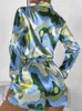 Damskie dresy dla kobiet drukowane garnitury z długim rękawem blok kolorowy satynowy bluzka wysoka talia krótkie 2 -częściowe zestawy letnie modne strój
