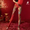 Active Pants Gecko Yoga High Waist Hip Lift Women's Tights Printed Winter National Wind Speed Dry Elastic Breathable Red