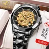 Wristwatches JSDUN Fashion Transparent Retro Men's Automatic Mechanical Watch Luxury Golden Dragon Dial Hollow Clock Relogio Masculino 8840