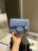 qwertyui879 Designer Bag Denim Blue Small Bag Tote Bag Womens Luxury Square Fat Little Golden Ball Little Fragrance Diamond Chain Shoulder Bags