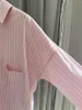 女性のブラウス2023SS女性ピンクのストライプチェックプリントシャツ長袖