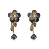 Kolczyki Dangle Fashion Blue Crystal Flower Drop for Women Wedding Party Akcesoria