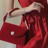 Torby wieczorowe vintage czerwony aksamitne kobiety na ramiona torba Pearl łańcuch panie torebka elegancka żeńska torebka torebki