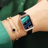 Wristwatches Women Fashion Temperament Leather Belt With Simulated Quartz Rectangle Watch Rose Gold Romantic Couple Luxury Moun22