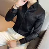 Casual shirts voor heren luxe groene jacquard shirt mannen zwart witte bruiloft dres prom tuxedo hemise homme lange mouw slanke pasvorm