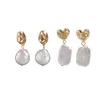 Boucles d'oreilles pendantes Icnway naturel 12-14mm pièce ou 12-17mm rectangle blanc perle d'eau douce 14kgp accessoires S925 goujon une paire