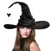 Chapeaux à bord large Halloween plissé de sorcière de fête robe robe noire de maquillage en tissu oxford costume