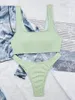 Women's Swimwear Solid Color Swimsuit For Women 2023 Sexy High Waist Two-piece U-neck Bikini Special Fabric Beach Bathing Suit LG140