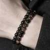 Bedelarmbanden 2 stks/set heren armband 2023 mode charmes 6 mm zwarte matiet tijger eye stone bead sets voor sieradencadeau