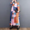 Casual Dresses 2023 Autumn Shirt Dress Women Korean Literature And Art Big Size Loose Printing Fashion Stitching Mid-Length Robes T181