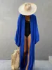Casual Dresses 2023 Solid Long Sleeve Self Belted Kimono Dress Plus Size Women Elastic Waist Loose Slit Beach A1247