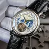 Armbandsur mäns jorden Tourbillon Mechanical Watches Top Brand 3D Emalj Dial St8000 Men Turbillon Wrist Watch Alligator Leather Strap