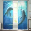 Cortina Dolphin Swim Blue Nice Cute Voile Sheer para tratamientos de ventana de sala de estar Home Cafe Decor Dormitorio gasa cortinas de tul