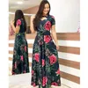 パーティードレス女性半袖ホローOneck Long Dress Summer Elegant Floral Printed High Waist Elastic Boho Robe Maxi Vestidos 230428