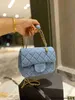 qwertyui879 Designer Bag Denim Blue Small Bag Tote Bag Womens Luxury Square Fat Little Golden Ball Little Fragrance Diamond Chain Shoulder Bags