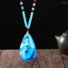 Pendant Necklaces BOEYCJR Ocean Blue Imitation Beeswax Necklace Long Handmade Jewelry Resin Ethnic Vintage For Men Or Women