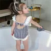 Novo estilo garotas meninas uma peça de banho de banho infantil bebê fofo biquíni sem mangas de maiô