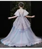 2023 Düğün Çiçek Kız Elbise Kızlar Için Sevimli İlk Komünyon Elbiseleri Aplikler Ve Fiyonklu Sırtı Açık Kepçe Balo Balo Yarışması Dantel Bebek Yürümeye Başlayan elbise