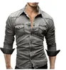 Chemises décontractées pour hommes marque coton Denim hommes à manches longues hauts qualité Cowboy coupe ajustée Jean t-shirt beau vêtements pour hommes