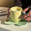 Кружки Wudruncy Ins Cream Tulip Coffee Cup Set Girl Heart High Value Изысканная и блюдце Творческая керамическая цветочная офисная кружка 230428