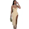 Europe and the United States women's Amazon women's 2023 sexy suspender solid color slim slit dress female