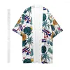 Vêtements ethniques Hawaii adulte manches courtes chemise de plage japonais Yukata Kimono haut surdimensionné imprimé fleur Haori Cardigan asiatique unisexe quotidien