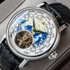 Wristwatches Men's Earth Tourbillon Mechanical Watches Top Brand 3D Enamel Dial ST8000 Men Turbillon Wrist Watch Alligator Leather Strap