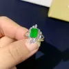 Cluster Rings 925 Pure Silver Chinese Style Natural Emerald Women's Luxury Fashion Rectangle Réglable Gem Ring Fine Jewelry Support
