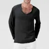 T-shirt da uomo 2023 T-shirt da uomo in lino a maniche lunghe in cotone con scollo a V da uomo Abbigliamento Hippie gotico Camicia da uomo allentata Autunno Primavera