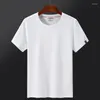 Camiseta masculina de camiseta curta de t-shirt de cor mole de cor em branco e malha de pescoço em branco e gordura de manga curta de tamanho grande