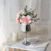 装飾的な花1ブーケ花瓶と人工白いピンクのバラの秋のシルクDIYホームガーデンウェディングデコレーション偽の植物