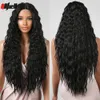 Long Kinky Curly Lace Frontal Wigs Deep Wavy Black Synthétique Transparent Lace Front Wig Cheveux naturels pour les femmes noires Daily Wigfa