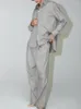 여자 2 피스 바지 kumsvag 2023 여자 여름 2 조각 세트 패션 솔리드 블라우스 셔츠 탑과 스트레이트 여성 포플린 캐주얼 정장