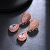 Stud -oorbellen Luxe Eeuwigheid Big Teardrop Cubic Zirconia Micro -inleg oorrel met glanzende roségouden kleur voor meisjesfeest