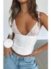 Kvinnors tankar Townlike Slim Lace Patchwork Corset Sexy Party Spaghetti Strap Crop Top Women Midje Wrap 2023 Summer Streetwear