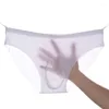 Unterhose 2023 Sexy Unterwäsche Herren Slips 3D Ausbuchtung ultradünner transparenter Mesh-Eisseide-Bikini für schwule Männer