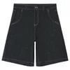 メンズショーツヒップホップポケット刺繍レタープリントジーンズ男性のための夏のレトロな大きさのワイドレッグデニムニー膝関節パンツ230428