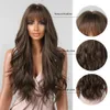 Ash Brown Long Synthetic Wigs Hair for Black Women Long Water Wavy Natural Wig with Bangs Daily Cosplay Party Use Heat Resistant