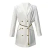 Costumes pour femmes printemps longues vestes pour femmes 2023 élégant noir blanc costume manteau Double boutonnage chaîne ceinture Blazers femme vêtements bureau