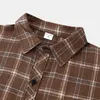 Camicie casual da uomo Camicia da uomo Scozzese Oversize Top marrone Colletto rovesciato Moda per il tempo libero Vestibilità ampia Maniche lunghe Camicetta coreana morbida