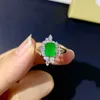 Cluster Rings 925 Pure Silver Chinese Style Natural Emerald Women's Luxury Fashion Rectangle Justerbar GEM RING Fine SMEMELLY Support